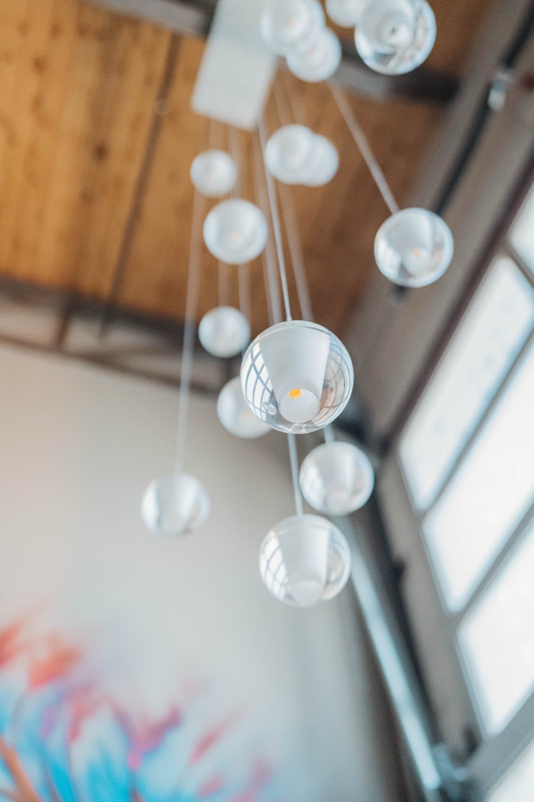 Glass orb pendant lights in the Samana lobby